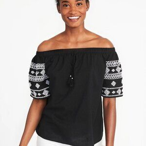 Old Navy Black Off Shoulder Embroidered Boho Top